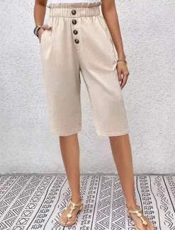 New Women's Chinos Shorts Solid Color Capri Pants Basic Casual Knee Length High Waist Plain Pocket Elastic Waist Comfort Outdoor Micro-elastic Vacation Street Daily Navy-blue Dark Grey Black Light Blue Women Shorts|Pants