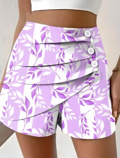 Sale Women's Chinos Shorts Vacation Vintage Ethnic Style Short Medium Waist Pleated Vacation Street Daily Pinky Amethyst Robin's Egg Blue Green Summer Spring Regular Fit Women Shorts