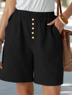 Sale Women's Chinos Shorts Vacation Fashion Basic Short High Waist Plain Pocket Drawstring Comfort Outdoor Micro-elastic Vacation Street Daily Navy-blue Black Summer Spring Loose Fit Women Shorts|Pants