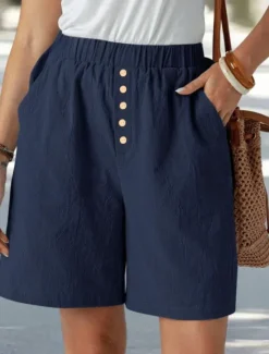 Sale Women's Chinos Shorts Vacation Fashion Basic Short High Waist Plain Pocket Drawstring Comfort Outdoor Micro-elastic Vacation Street Daily Navy-blue Black Summer Spring Loose Fit Women Shorts|Pants