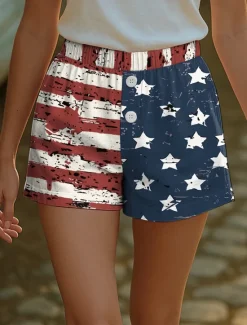 Clearance Women's Chinos Shorts Vacation Vintage Ethnic Style Short High Waist Graphic Flag Buckle Print Breathable Soft Outdoor Micro-elastic Formal Outdoor Vacation Women Independence Day Bottoms|Shorts