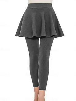 Outlet Women's Chinos Skort Casual / Sporty Full Length High Waist Plain High Cut Comfy Soft Comfortable Micro-elastic Gym Black Wine Khaki Gray Spring & Fall Regular Fit Women Leggings