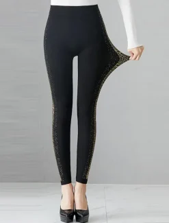 Best Women's Chinos Tights Pants Trousers Fashion Streetwear Full Length Mid Waist Graphic Elastic Waist Comfort Breathability Soft High Elasticity Vacation Street Daily Hot Silver No. 2 Bronzing No. 2 Women Leggings
