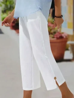 Best Women's Chinos Vacation Vintage Basic Calf-Length High Waist Plain Elastic Waistband Comfy Soft Comfortable Micro-elastic Formal Vacation Street Summer Spring Loose Fit Women Pants