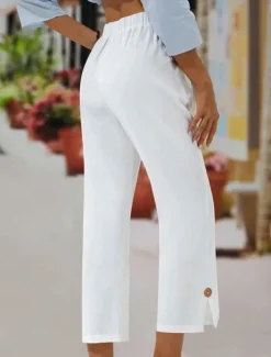 Best Women's Chinos Vacation Vintage Basic Calf-Length High Waist Plain Elastic Waistband Comfy Soft Comfortable Micro-elastic Formal Vacation Street Summer Spring Loose Fit Women Pants