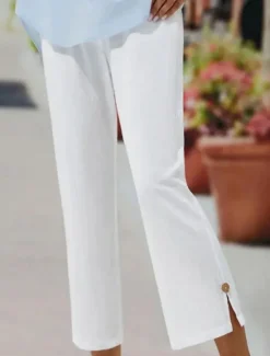 Best Women's Chinos Vacation Vintage Basic Calf-Length High Waist Plain Elastic Waistband Comfy Soft Comfortable Micro-elastic Formal Vacation Street Summer Spring Loose Fit Women Pants