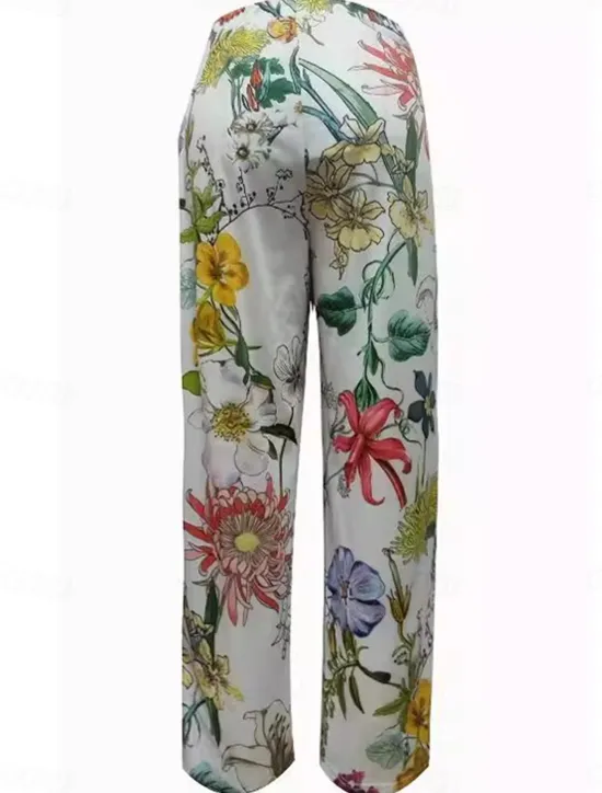 Hot Women's Chinos Vacation Vintage Calf-Length High Waist Floral Pocket Elastic Waistband Comfy Soft Comfortable Micro-elastic Outdoor Vacation Summer Loose Fit Women Pants|Spring Pants