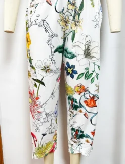 Hot Women's Chinos Vacation Vintage Calf-Length High Waist Floral Pocket Elastic Waistband Comfy Soft Comfortable Micro-elastic Outdoor Vacation Summer Loose Fit Women Pants|Spring Pants