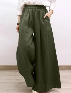 Sale Women's Chinos Vintage Fashion Basic Full Length High Waist Plain Pocket Comfort Inelastic Outdoor Vacation Yoga claret Dark navy Khaki Army Green Summer Spring Fall Winter Loose Fit Women Pants|Pants
