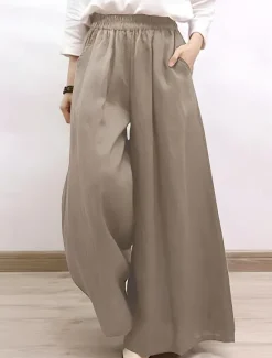Sale Women's Chinos Vintage Fashion Basic Full Length High Waist Plain Pocket Comfort Inelastic Outdoor Vacation Yoga claret Dark navy Khaki Army Green Summer Spring Fall Winter Loose Fit Women Pants|Pants