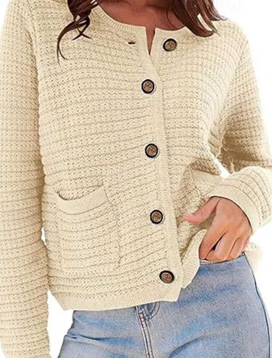 Women's Classic Cardigan Crew Neck Knitted Textured Fall Winter Formal Elegant Fashion Daily Long Sleeve Solid Color Wine Red Black Women Cardigans & Outerwears