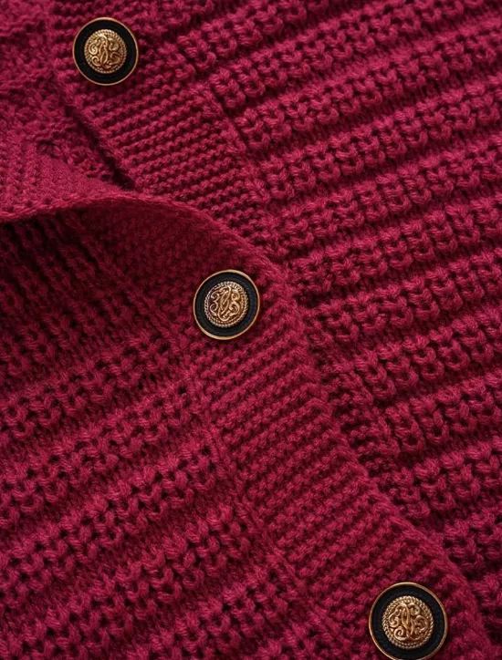 Women's Classic Cardigan Crew Neck Knitted Textured Fall Winter Formal Elegant Fashion Daily Long Sleeve Solid Color Wine Red Black Women Cardigans & Outerwears