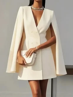 Best Women's Cloak / Capes Blazer Comfortable Patchwork Buttons Elegant Fashion Daily OL Style Plain School Formal Wedding Vacation Double Breasted Long V Neck Regular Fit Sleeveless Outerwear Black Pink Women Blazers & Suits|Coats & Trench Coats