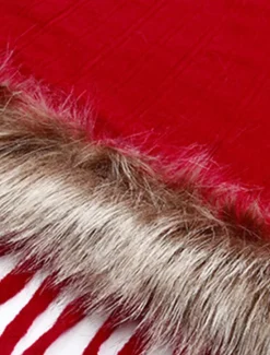 Clearance Women's Cloak / Capes Outdoor Street Daily Wear Fall Winter Regular Coat Regular Fit Thermal Warm Breathable Stylish Casual Jacket Long Sleeve Plain Tassel Fringe Faux Fur Trim Red Apricot Coffee Women Shrugs & Capes
