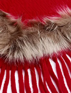 Clearance Women's Cloak / Capes Outdoor Street Daily Wear Fall Winter Regular Coat Regular Fit Thermal Warm Breathable Stylish Casual Jacket Long Sleeve Plain Tassel Fringe Faux Fur Trim Red Apricot Coffee Women Shrugs & Capes