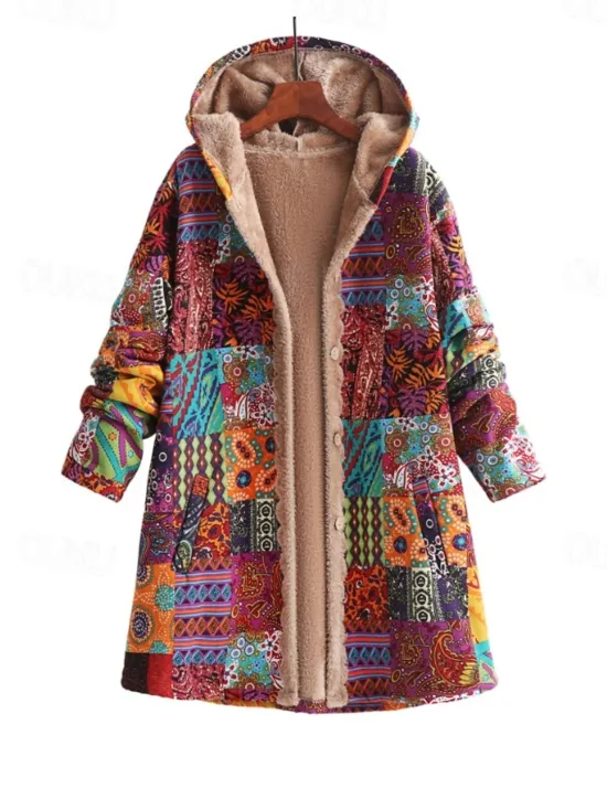 Best Women's Coat Outdoor Daily Wear Fall Winter Long Coat Loose Fit Thermal Warm Breathable Stylish Casual Jacket Long Sleeve Floral Leaf with Pockets Yellow Pink Blue Women Jackets