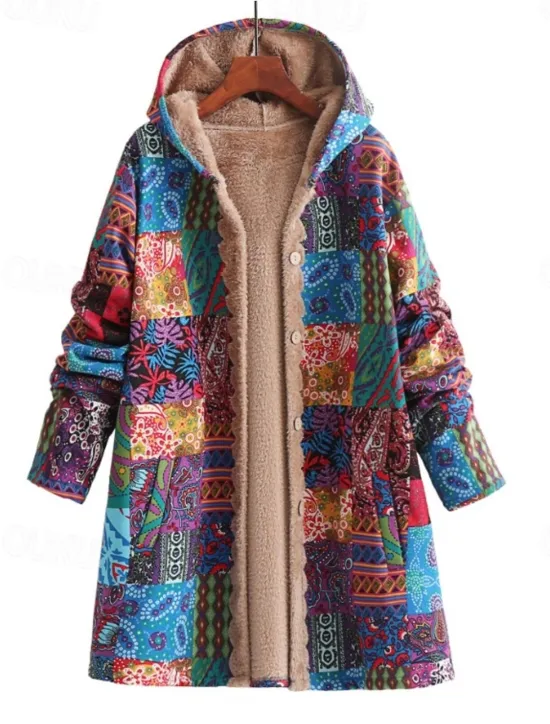 Best Women's Coat Outdoor Daily Wear Fall Winter Long Coat Loose Fit Thermal Warm Breathable Stylish Casual Jacket Long Sleeve Floral Leaf with Pockets Yellow Pink Blue Women Jackets