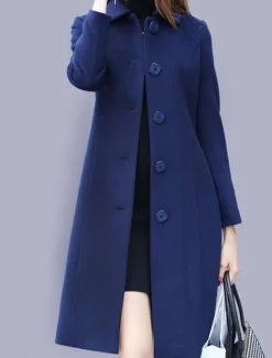 Best Women's Coat Outdoor Office / Career Fall Winter Long Coat Regular Fit Windproof Warm Comtemporary Stylish Lady Jacket Long Sleeve Plain with Pockets Black Red Royal Blue Women Coats & Trench Coats