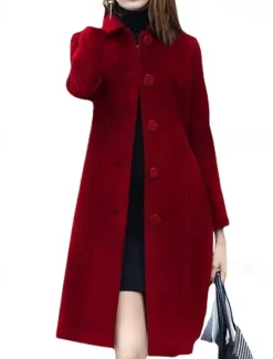 Best Women's Coat Outdoor Office / Career Fall Winter Long Coat Regular Fit Windproof Warm Comtemporary Stylish Lady Jacket Long Sleeve Plain with Pockets Black Red Royal Blue Women Coats & Trench Coats