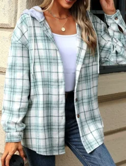 Hot Women's Coat Outdoor Street Daily Wear Fall Winter Regular Coat Regular Fit Thermal Warm Breathable Stylish Casual Jacket Long Sleeve Stripes and Plaid with Pockets Women Coats & Trench Coats