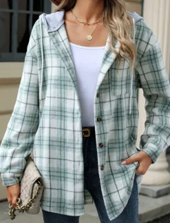 Hot Women's Coat Outdoor Street Daily Wear Fall Winter Regular Coat Regular Fit Thermal Warm Breathable Stylish Casual Jacket Long Sleeve Stripes and Plaid with Pockets Women Coats & Trench Coats