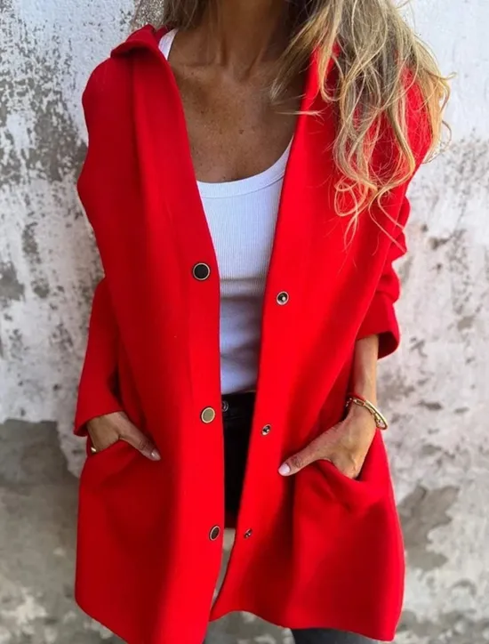 Hot Women's Coat Outdoor Street Daily Wear Fall Winter Regular Coat Regular Fit Thermal Warm Breathable Stylish Casual Jacket Long Sleeve Plain with Pockets Black Red Green Women Coats & Trench Coats