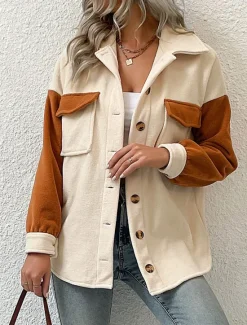 Discount Women's Coat Outdoor Street Daily Wear Fall Winter Regular Coat Regular Fit Thermal Warm Breathable Stylish Casual Jacket Long Sleeve Plain with Pockets Women Jackets