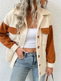 Discount Women's Coat Outdoor Street Daily Wear Fall Winter Regular Coat Regular Fit Thermal Warm Breathable Stylish Casual Jacket Long Sleeve Plain with Pockets Women Jackets