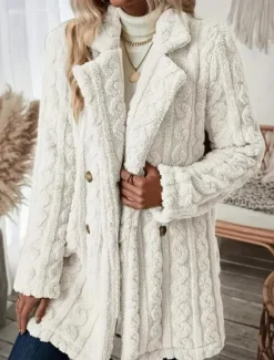 Women's Coat Outdoor Street Daily Wear Fall Winter Regular Coat Regular Fit Thermal Warm Breathable Stylish Casual Jacket Long Sleeve Solid Color with Pockets White Women Blazers & Suits