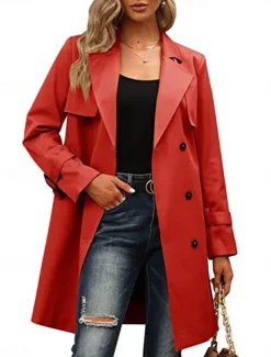 Sale Women's Coat Outdoor Street Daily Wear Fall Winter Regular Coat Regular Fit Thermal Warm Breathable Stylish Casual Jacket Long Sleeve Plain with Pockets Black Army Green Red Women Coats & Trench Coats