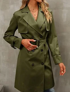 Sale Women's Coat Outdoor Street Daily Wear Fall Winter Regular Coat Regular Fit Thermal Warm Breathable Stylish Casual Jacket Long Sleeve Plain with Pockets Black Army Green Red Women Coats & Trench Coats