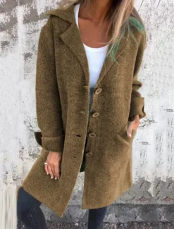 Hot Women's Coat Outdoor Street Daily Wear Fall Winter Long Coat Regular Fit Thermal Warm Breathable Stylish Casual Jacket Long Sleeve Plain with Pockets Pink Brown Green Women Coats & Trench Coats