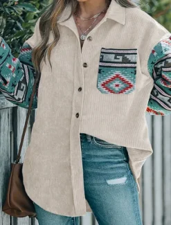 Clearance Women's Coat Outdoor Street Daily Wear Fall Winter Regular Coat Regular Fit Thermal Warm Breathable Ethnic Style Vintage Style Jacket Long Sleeve Geometric Pattern with Pockets Print Women Jackets