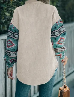 Clearance Women's Coat Outdoor Street Daily Wear Fall Winter Regular Coat Regular Fit Thermal Warm Breathable Ethnic Style Vintage Style Jacket Long Sleeve Geometric Pattern with Pockets Print Women Jackets