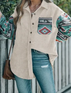 Clearance Women's Coat Outdoor Street Daily Wear Fall Winter Regular Coat Regular Fit Thermal Warm Breathable Ethnic Style Vintage Style Jacket Long Sleeve Geometric Pattern with Pockets Print Women Jackets