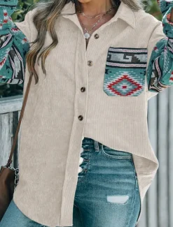 Clearance Women's Coat Outdoor Street Daily Wear Fall Winter Regular Coat Regular Fit Thermal Warm Breathable Ethnic Style Vintage Style Jacket Long Sleeve Geometric Pattern with Pockets Print Women Jackets