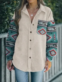 Clearance Women's Coat Outdoor Street Daily Wear Fall Winter Regular Coat Regular Fit Thermal Warm Breathable Ethnic Style Vintage Style Jacket Long Sleeve Geometric Pattern with Pockets Print Women Jackets