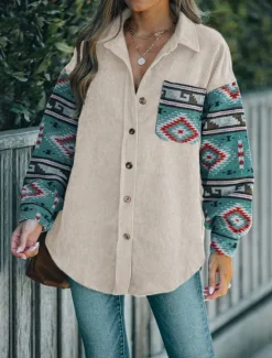 Clearance Women's Coat Outdoor Street Daily Wear Fall Winter Regular Coat Regular Fit Thermal Warm Breathable Ethnic Style Vintage Style Jacket Long Sleeve Geometric Pattern with Pockets Print Women Jackets