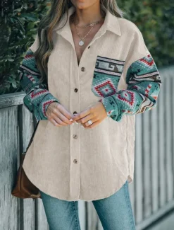 Clearance Women's Coat Outdoor Street Daily Wear Fall Winter Regular Coat Regular Fit Thermal Warm Breathable Ethnic Style Vintage Style Jacket Long Sleeve Geometric Pattern with Pockets Print Women Jackets