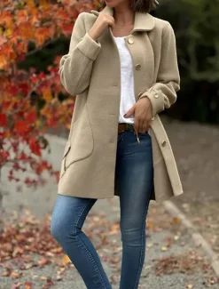 Clearance Women's Coat Outdoor Street Daily Wear Fall Winter Regular Coat Regular Fit Thermal Warm Breathable Stylish Casual Jacket Long Sleeve Plain with Pockets Black Apricot Coffee Women Coats & Trench Coats