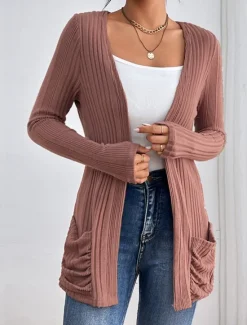 Sale Women's Coat Outdoor Street Daily Wear Fall Winter Regular Coat Regular Fit Thermal Warm Breathable Stylish Casual Jacket Long Sleeve Plain with Pockets Black Pink Green Women Cardigans & Outerwears
