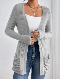 Sale Women's Coat Outdoor Street Daily Wear Fall Winter Regular Coat Regular Fit Thermal Warm Breathable Stylish Casual Jacket Long Sleeve Plain with Pockets Black Pink Green Women Cardigans & Outerwears