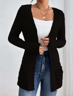 Sale Women's Coat Outdoor Street Daily Wear Fall Winter Regular Coat Regular Fit Thermal Warm Breathable Stylish Casual Jacket Long Sleeve Plain with Pockets Black Pink Green Women Cardigans & Outerwears