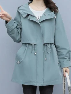 Women's Coat Outdoor Street Daily Wear Fall Winter Regular Coat Regular Fit Thermal Warm Breathable Stylish Casual Jacket Long Sleeve Plain Stripes and Plaid with Pockets Black Army Green Blue Women Coats & Trench Coats