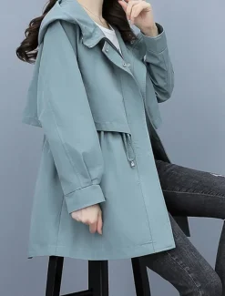 Women's Coat Outdoor Street Daily Wear Fall Winter Regular Coat Regular Fit Thermal Warm Breathable Stylish Casual Jacket Long Sleeve Plain Stripes and Plaid with Pockets Black Army Green Blue Women Coats & Trench Coats