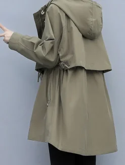 Women's Coat Outdoor Street Daily Wear Fall Winter Regular Coat Regular Fit Thermal Warm Breathable Stylish Casual Jacket Long Sleeve Plain Stripes and Plaid with Pockets Black Army Green Blue Women Coats & Trench Coats