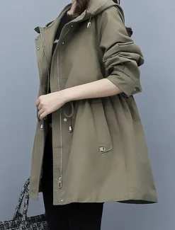 Women's Coat Outdoor Street Daily Wear Fall Winter Regular Coat Regular Fit Thermal Warm Breathable Stylish Casual Jacket Long Sleeve Plain Stripes and Plaid with Pockets Black Army Green Blue Women Coats & Trench Coats