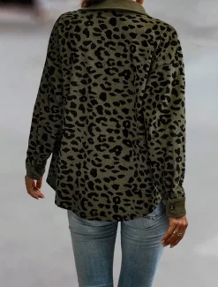 Discount Women's Coat Outdoor Street Daily Spring Fall Regular Coat Regular Fit Windproof Breathable Stylish Casual Street Style Jacket Long Sleeve Leopard Print Army Green Green Apricot Women Jackets