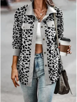 Discount Women's Coat Outdoor Street Daily Spring Fall Regular Coat Regular Fit Windproof Breathable Stylish Casual Street Style Jacket Long Sleeve Leopard Print Army Green Green Apricot Women Jackets