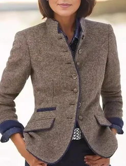 Best Women's Coat Outdoor with Pockets Plain Comfortable Stylish Regular Fit Outerwear Long Sleeve Fall khaki S Women Blazers & Suits